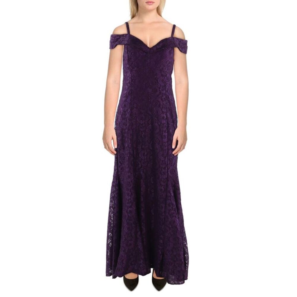 Elegant Purple Off-Shoulder Lace Dress